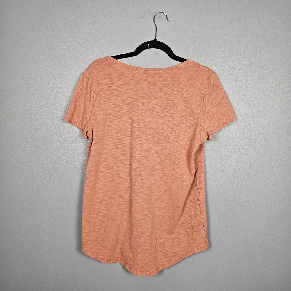 Lululemon Women 10 Pima Cotton Short Sleeve Tee Heather Peach Orange Curved Hem - Picture 2 of 6